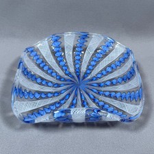 Vintage Mid-Century Murano Blue & White Latticino Art Glass Bowl picture