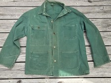 Vintage Carhartt Green Duck Canvas Chore Coat Jacket Distressed Faded Workwear picture