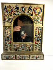 Vintage Hand Painted Peruvian Folk Art Mirror 3 Drawer Vanity Birds Floral 16x12 picture