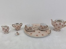 Vintage Occupied Japan Miniature Porcelain Tea Set Tray Teapot Cups Gold Trim picture