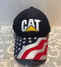 Caterpillar CAT Logo American Flag Brim Baseball Cap Hat Black Red-Rare/vintage picture