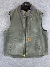 VINTAGE Carhartt V33 355  Men’s Green Navy Sherpa Lined Full Zip Work Vest Large picture