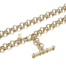 18K GL Solid Rolo Belcher Chain Yellow Gold Necklace with Antique Style T Bar picture