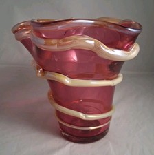  LSR ? Multi Colored Hand Blown Glass Vase 5.5” Makers Mark At Base NICE picture