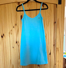 Lacoste Women’s Blue Solid Knit Cotton Shift Short V-Neck Dress Size 4 picture