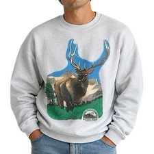Vintage Bull Elk Sweatshirt Mens 90s National Wildlife Federation Crewneck - XL picture