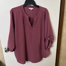 MAURICES Women's Size XXL  3/4 Sleeve Popover Blouse--Burgundy  picture