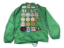 Vintage Girl Scouts Patches Jacket Womens L Green Zipper  Windbreaker Hoodie picture