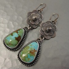 western Sterling Silver Style Turquoise Dangle Earrings Boho Cowgirl Jewelry picture