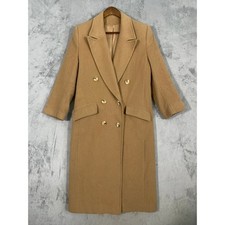 Fleurette Womens Sz 6 Tan 100% Camel Hair Vintage Double Breasted Long Overcoat picture