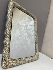 Antique Moorish Marquetry Hanging Mirror Handcrafted Mother of Pearl Inlay 1950s picture
