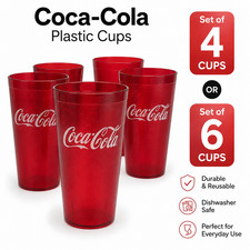Red Tumbler Coca Cola Cups 16 or 24 Oz Restaurant Style Set 4 or 6 Red Reusable picture