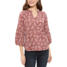 Bobeau Women's 3/4 Sleeve Smocked V-Neck Knit Top Ruffle Neck Black Red Cream picture