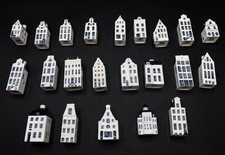 Lot of 22 KLM Royal Dutch Delft Blue Miniature Houses Amsterdam Buildings picture