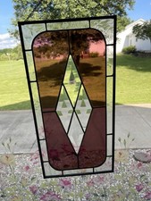 Antique 17 3/4” x 9” Stunning Handcrafted Stained Glass Clear Beveled picture