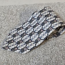 Brioni Roma Silk Tie Gray Blue Floral Check Geometric Italy Luxury Neck Tie 4