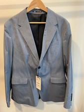 Zara Light Blue Checked Two Piece Suit Jacket 42 Trousers 32 picture