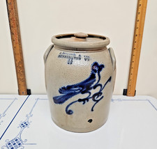J NORTON &CO.BENNINGTON VT. STONEWARE LiddedJAR COBALT BLUE BIRD RARE 1.5GAL JAR picture