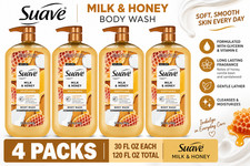 4 Packs Suave Milk & Honey Moisturizing Body Wash Glycerin Vitamin E 30 fl oz picture