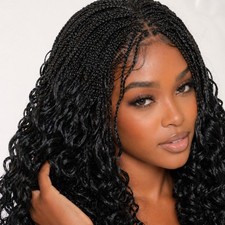 16 Inch Full Lace Boho Box Braided Wigs, Synthetic Curly End Box Braid Wig Women picture