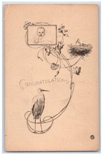 c1910's Congratulations Stork Nest Baby Art Noveau Unposted Antique Postcard picture