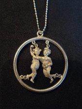 Vintage Gemini Pendant Necklace Chain Silver Tone Zodiac Sign Twins June Bday picture