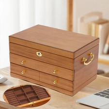 Elegant 3-Layer Wooden Jewelry Box with Safe Lock and Velvet Interior picture