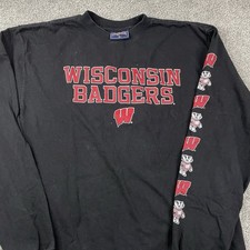 Vintage Wisconsin Badgers Long Sleeve Hit T Shirt Men M Jansport Y2K Black picture
