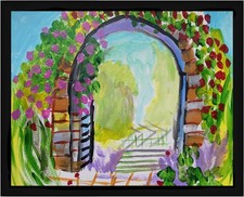 Impressionistic 11x14 Rose Garden Gate Acrylic Original Signed Art Painting picture
