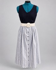 Vintage Koret City Blues Blue White Striped Midi Skirt Made USA Button Front picture