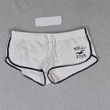 Hollister Women Shorts L White Sweat Logo Spellout Sweat Y2K Mini Stretch picture