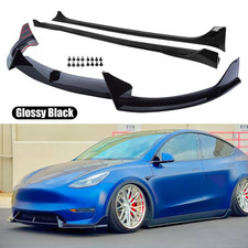 For Tesla Model Y 2018-2024 Gloss Black Winglet Front Bumper Lip + Side skirt picture