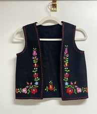 Vintage Traditional Hungarian Embroidered Wool Vest Size L picture