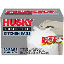 Husky 13 Gal Flap Tie 80 Ct White Tall Kitchen Bag picture