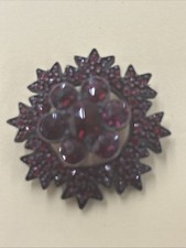 Antique Victorian Bohemian Garnet Brooch Rose Cut Garnet Gold Starburst 1890s picture
