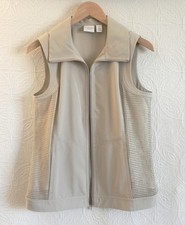 Weekends by Chicos Vest Full Zip Sleeveless Beige Mesh Trim Pockets Size 0 picture