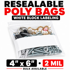 4x6 Clear Zip Poly Bags 2 Mil Reclosable White Block Bulk 1000 2000 3000 10000 picture