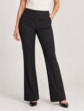 NWT Express Editor Windowpane Plaid Mid-Rise Bootcut Trouser Pant Career Navy 6S picture