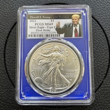 2021 American Silver Eagle Type 2 PCGS MS69 First Strike Trump 45th President picture