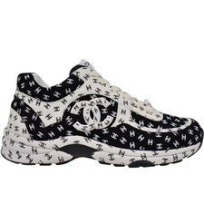 Chanel 22A womens Black White Suede All Over CC Logo Low Top Trainer Sneakers 39 picture