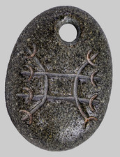 Ancient Celtic Carved Geometric Grid Crescent Horns Stone Pendant Amulet COA picture