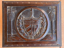RAREST VINTAGE CIGAR HUMIDOR Wooden REPUBLIC TREE SHIELD 1920s EMPTY MACHADO picture