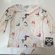 Joseph A Butterfly Floral Knit Top Women M Stretch Fairy Cottage Twee Woodland picture