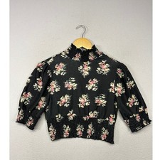 Boho Cottagecore Urban Outfitters Womens Small Black Floral Open Back Crop Top picture