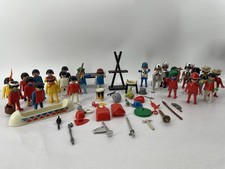 Vintage Playmobil Geobra ©1974 Figures Knights Cowboys Accessories Canoe Lot picture