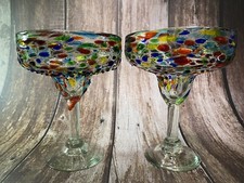 Gorgeous Dos Sueños Mexican Hand Made/Blown  Margarita Glasses. Confetti Rock. picture