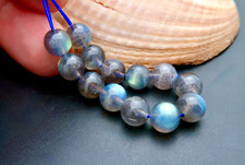 STUNNING FLASHING BLUE AAAAA+ LABRADORITE POLISHED BEAD STRAND - RAINBOW GLOW picture