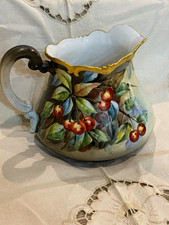 Vienna Austria pitcher Cherries Floral Gold hand painted artist signed picture