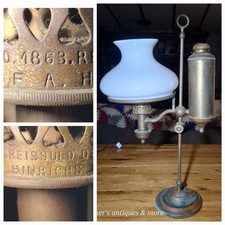 Rare Antique 1863 C.F.A. Hinrichs Kerosene Student Desktop Oil Lamp 1873 1879  picture