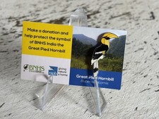 RSPB Partner GREAT PIED HORNBILL BNHS backing  Card. Enamel Pin Badge  wildlife  picture